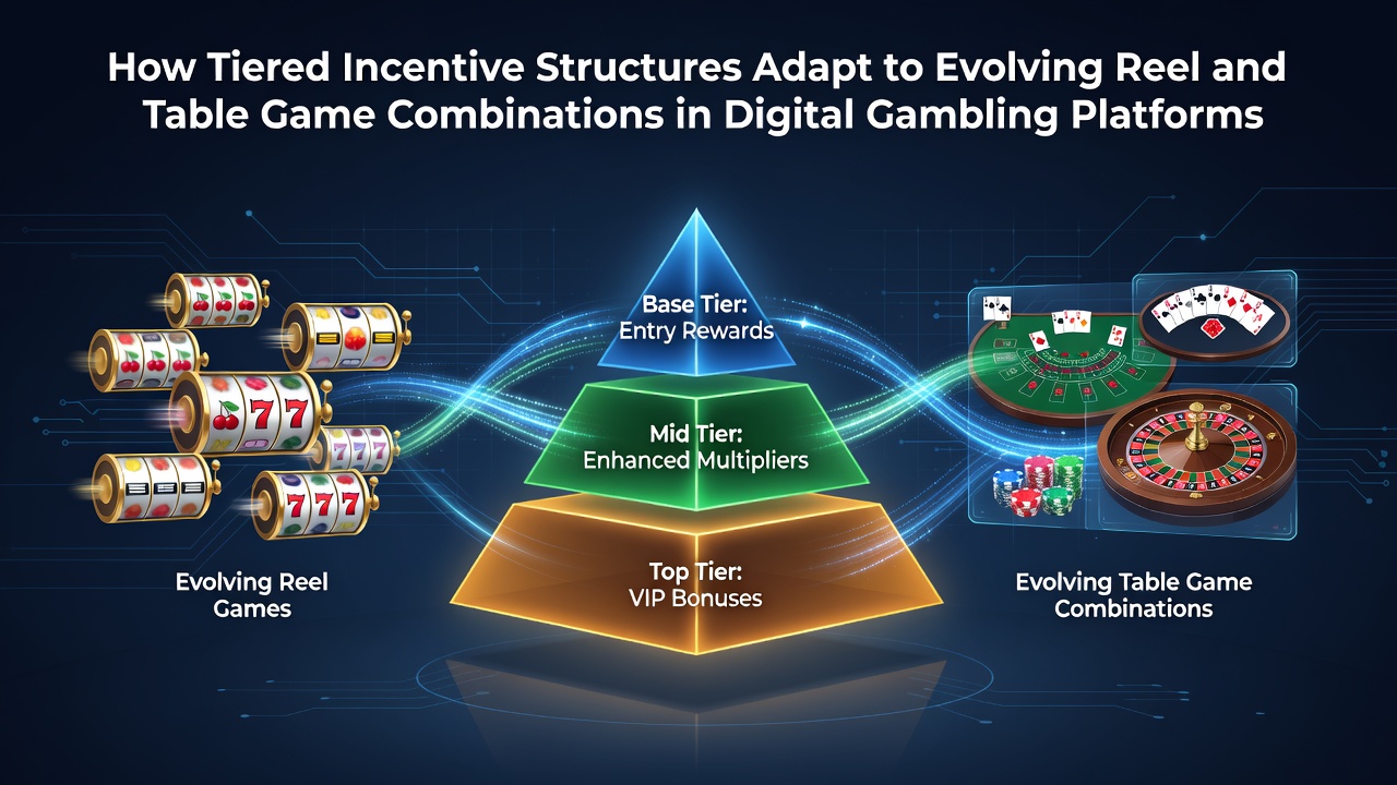 Digitale Casino-Plattform mit gestaffelten Belohnungen und hybriden Spielkombinationen aus Walzen- und Tischspielen