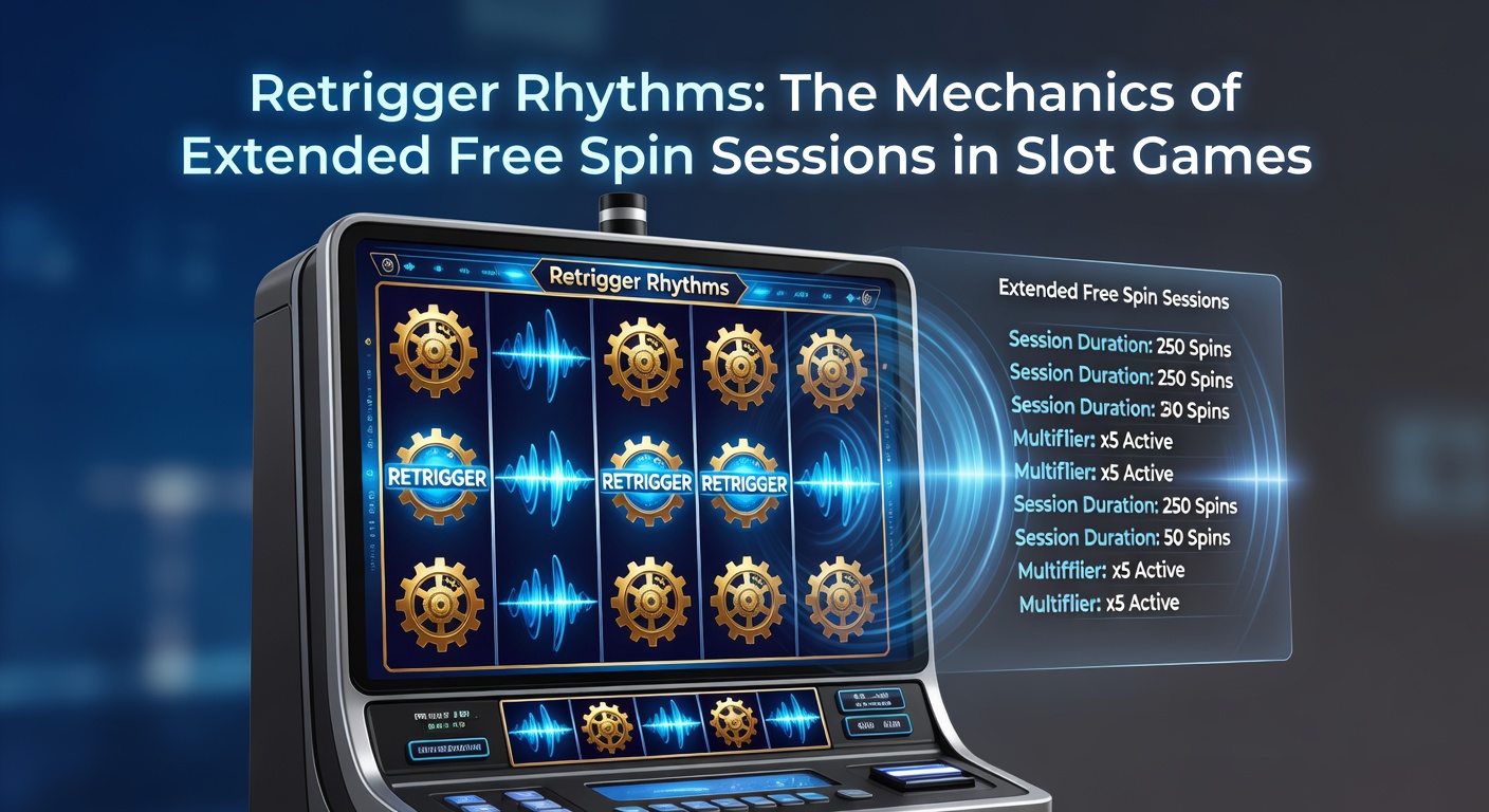 Grafische Darstellung eines Slot-Rads mit Scatter-Symbolen, die eine Kette von Retriggers auslösen und Freispins verlängern