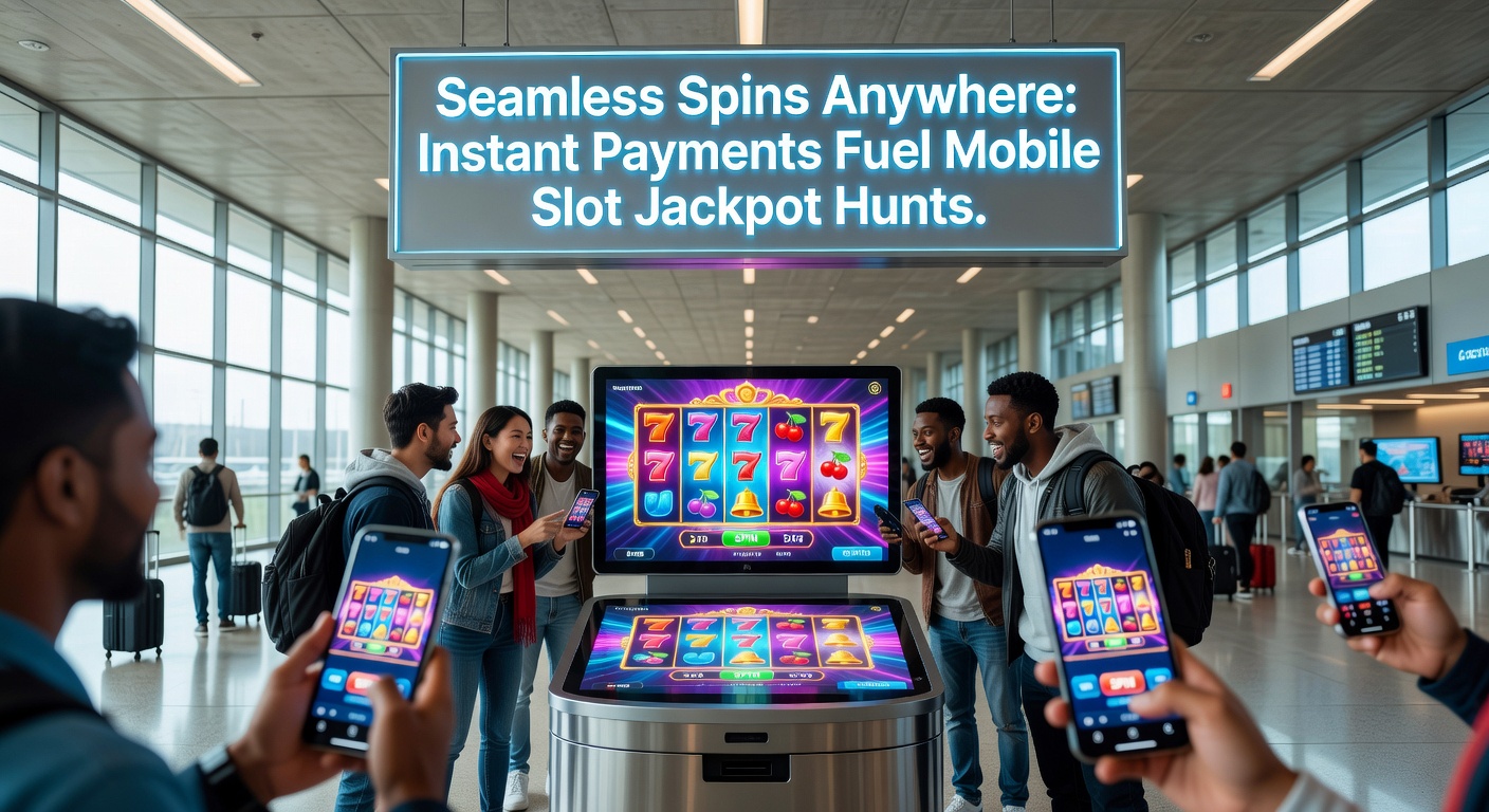 Dynamische Grafik eines mobilen Slot-Jackpots mit Blitz-Überweisungssymbolen und Siegesfeier auf Smartphone-Display